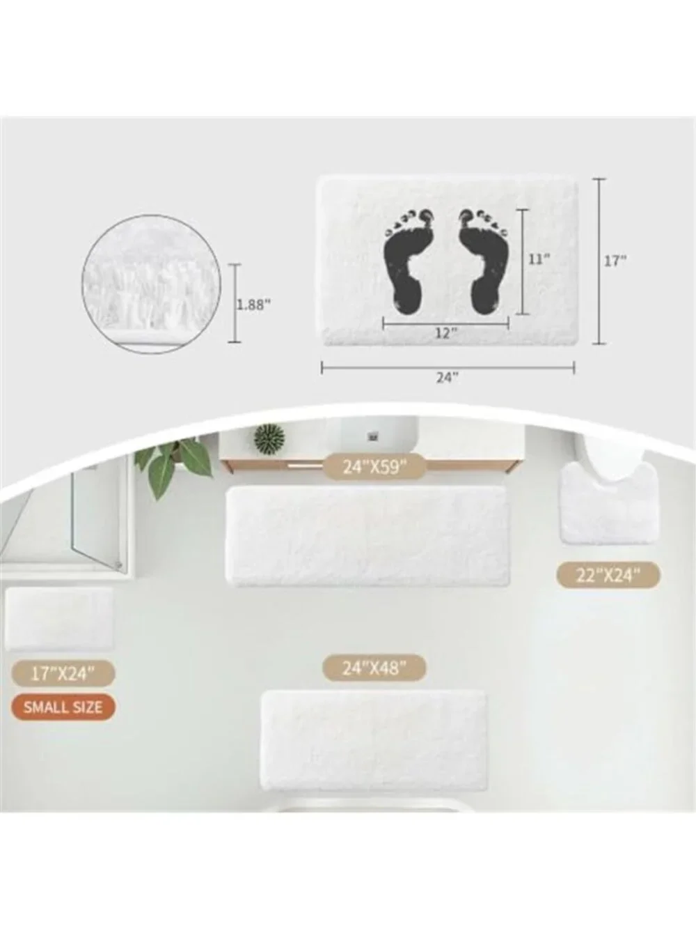 17 x 24 Bathroom Rug Extra Thick Plush Microfiber Bath Mat Absorbent Non Slip